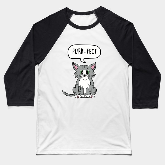 Purrfect Cat Pun Baseball T-Shirt by LEFD Designs